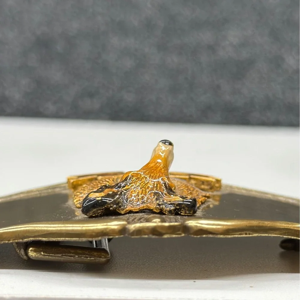 Vtg 1978 AHM Collie Dog Brass Belt Buckle‎ Enamel 3D Relief Animal Collectible